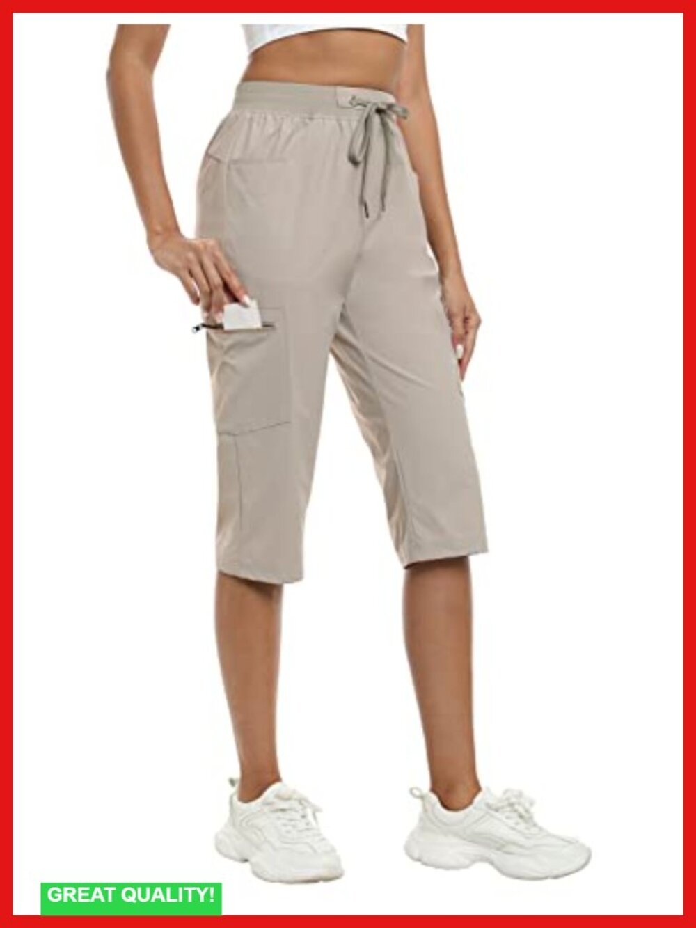 Lightweight Ice Cool Capri Pants with Zipper Pockets for Women Casual Summer